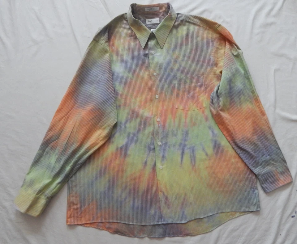 Camisa de vestir Tie Dye púrpura verde naranja manga larga con botones - 2XL para hombre 18 Foto 3 de 4