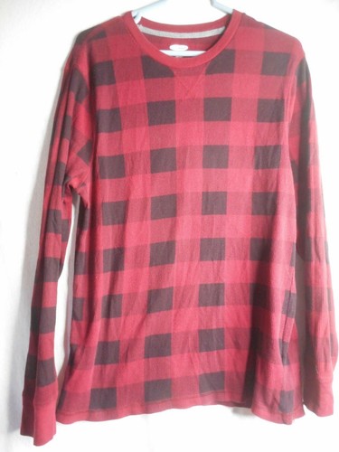 Burgundy Black Checked Old Navy Long sleeve Thermal T shirt Top Sz L - Bild 3 von 5