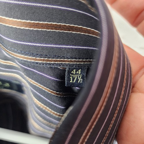 Canali Made in Italy 100% Cotton Striped Dress Shirt 17.5 44 Brown Purple Mens - Picture 4 of 11
