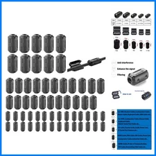 60 Clip-on Ferrite Ring Noise Suppressors for 3-13mm Cables - EMI/RFI Shielding