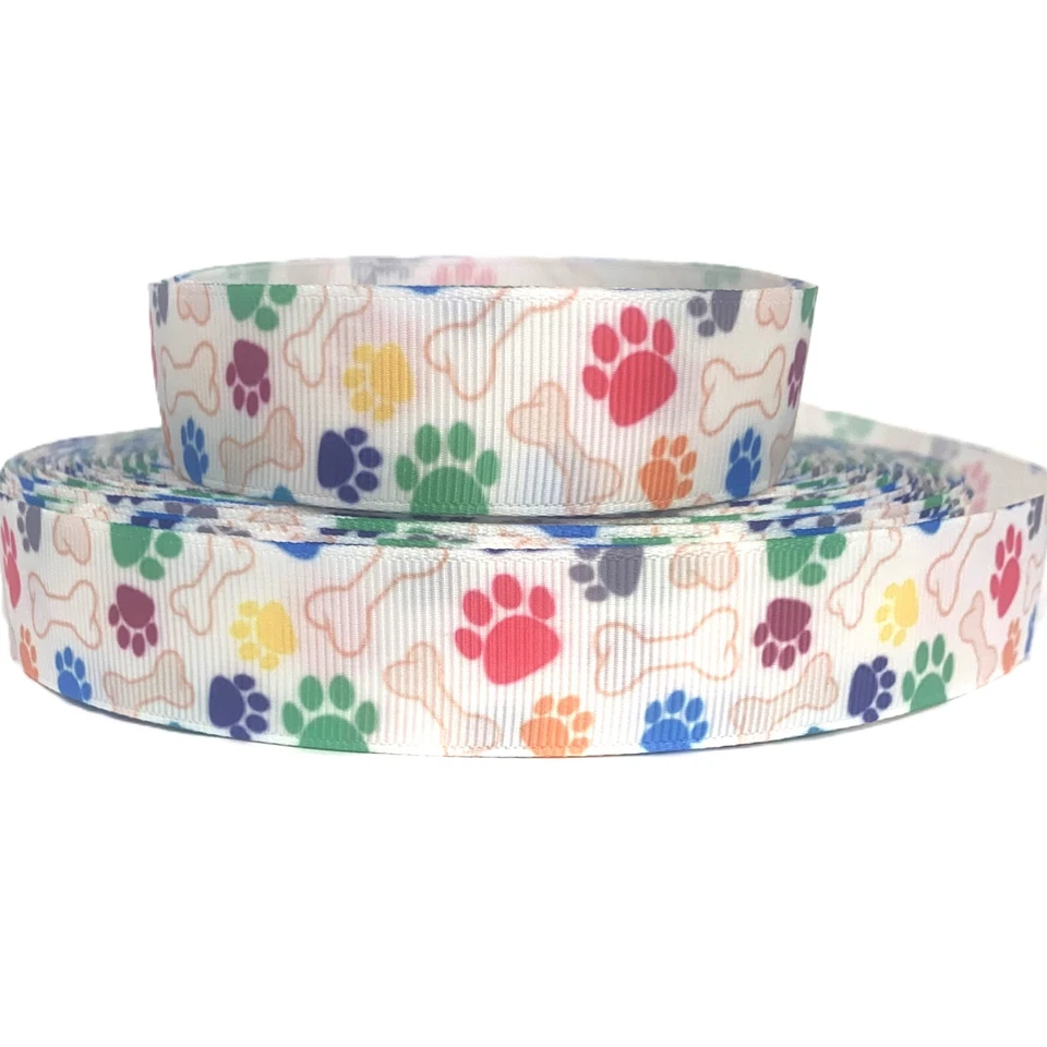 GROSGRAIN RIBBON 7/8" , 1.5" Dog Paw Print Bone Gift Deco Hair bows Collar Craft - Image 3 of 3
