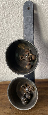 ANTIQUE SLEIGH BELL SET OF 2 BRASS BELLS ON RACK FOR HORSE CARRIAGE ...