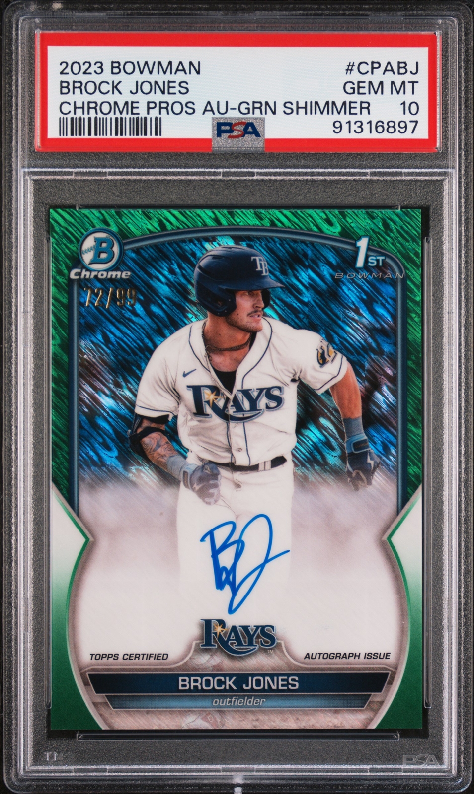 Brock Jones 2023 Bowman Chrome 1st Green Shimmer Auto Card /99 #CPA-BJ PSA 10