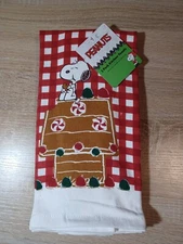 Peanuts Snoopy Gingerbread House Kitchen Dish Towels 2 pack NEW Best Brands