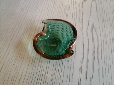 Murano Glas Aschenbecher Schale Grün Orange Bubble Luftblasen Italien Neuwertig