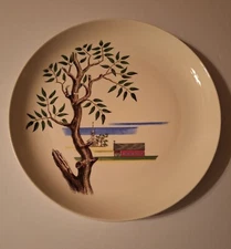 Santa Anita Ware CA Modern Americana Vtg Mid-Century 12-1/16" Plate Barn Chapel