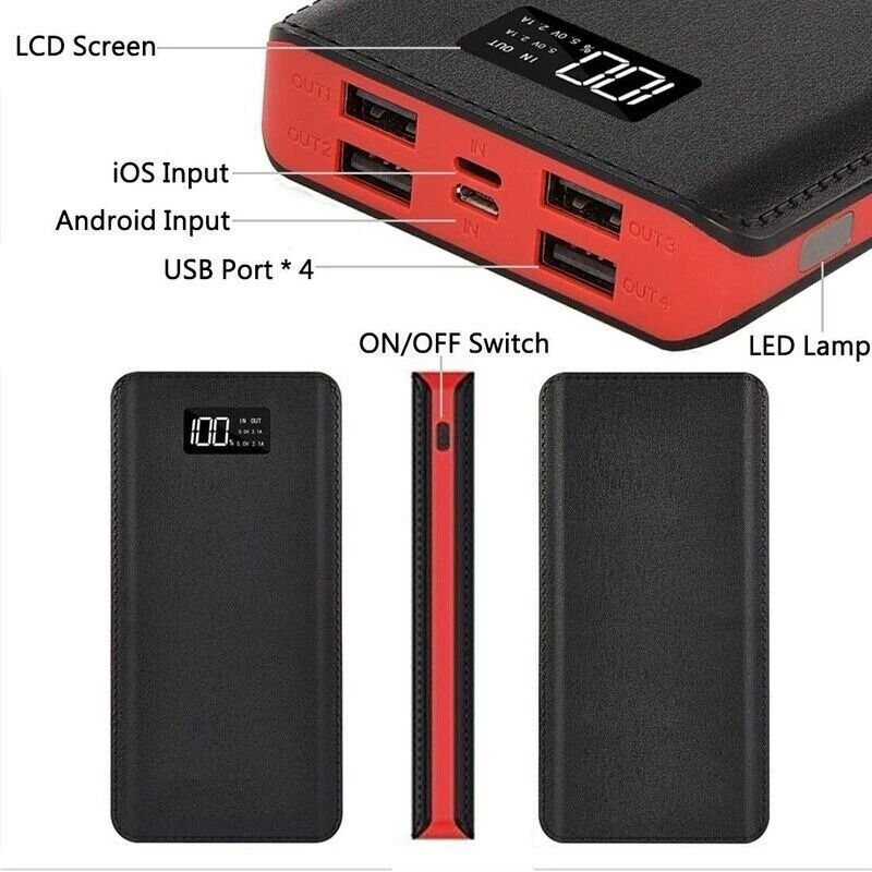 900000mAh Portable Power Bank External Battery Pack 4 USB Charger for Cell Phone - Image 2 of 4