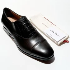 Ferragamo RILEY Leather 12 EE 45 Cap Toe Gancini Oxford Men's Black Dress Shoes