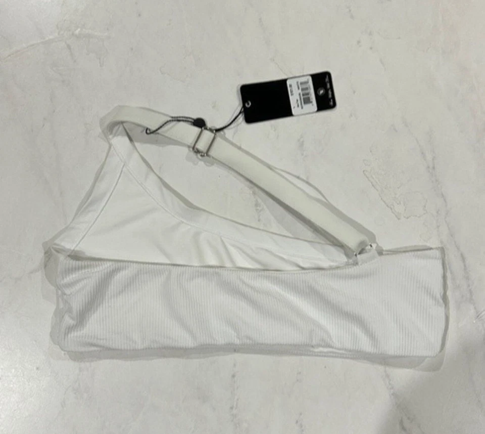 Top de Natación Wildfox Ana Blanco Acanalado Un Hombro TALLA L NUEVO Foto 3 de 4