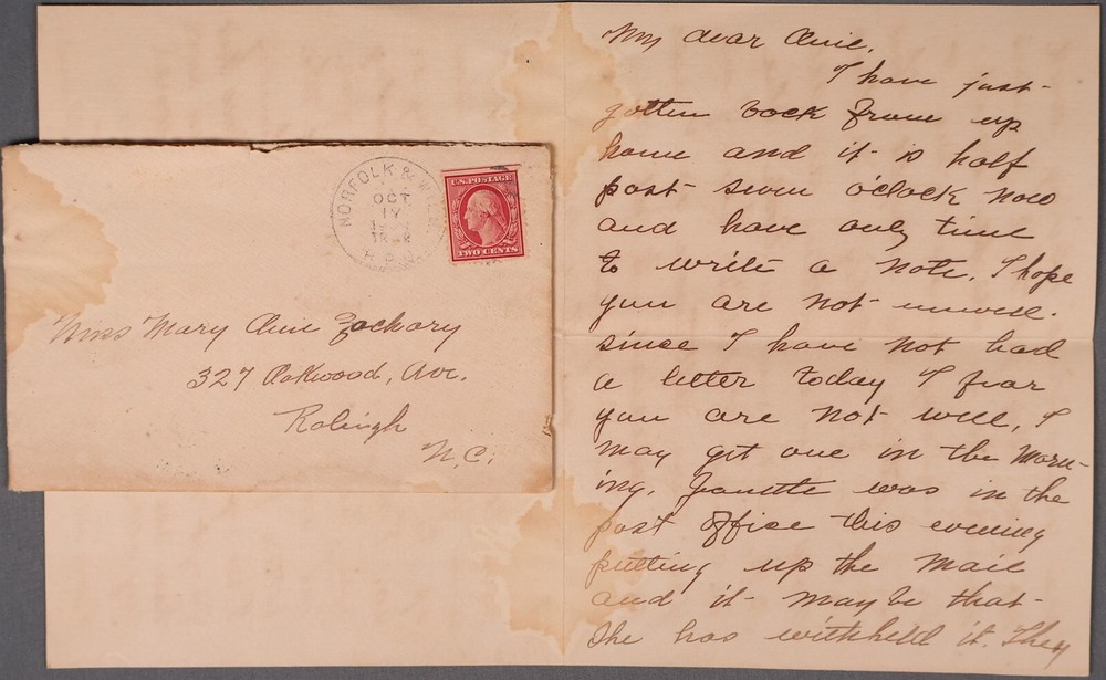 Mayfairstamps US 1910s Norfolk & Wil RPO to Raleigh NC Cover aap_19507