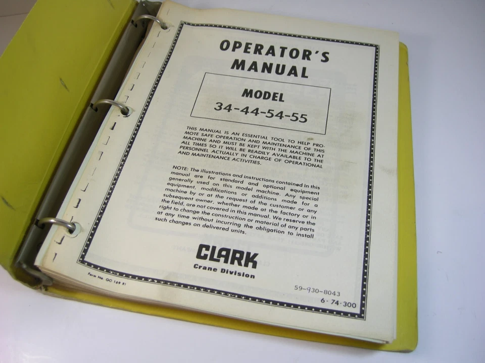 Libro manual de mantenimiento del operador del camión grúa sobre orugas CLARK Lima 34 44 54 55 Foto 2 de 4