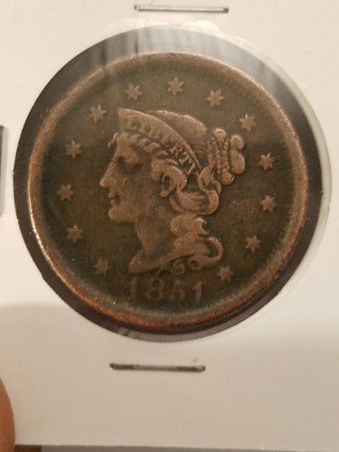 1851 Braided Hair Large Cent 1 Cent USA Münze sehr schöne Erhaltung - Bild 4 von 8