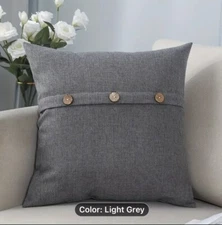 Button Square Solid Gray Pillow Cover,1pc,18x18