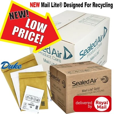 DUKE MAIL LITE / LITES PADDED BAGS ENVELOPES 'ALL SIZES' - WHITE & GOLD MAILING BAGS