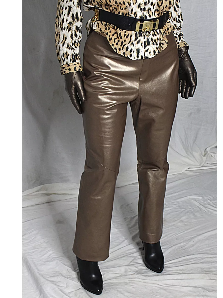 Womens Leather Pants Ralph Lauren Real Soft Gold Bronze Size 10 Vintage 90s  Y2K