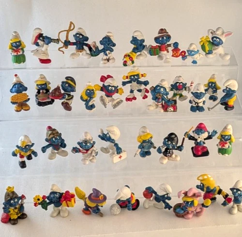 Vintage 1980s Smurf Figures Lot of 35 Peyo Schleich Figurines Smurfs PVC 2"