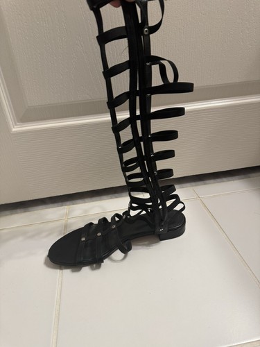 Stuart Weitzman Women's Sandal Size 9 Tall Gladiator Black Nappa Leather Shoe - Picture 3 of 9