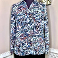 Notations long sleeve button down blouse size M