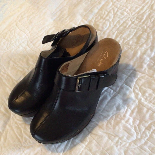 Clarks Artisan Ledella York WOMENS Black Leather Slip On Clogs Mules Shoes 7.5 M - Picture 9 of 9