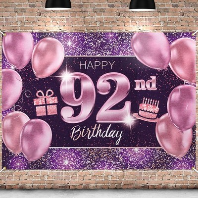 PAKBOOM Happy 92nd Birthday Banner Backdrop - 92 Party Pink