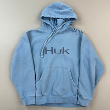 Huk Performance Fishing Hoodie Mens Medium Blue Logo Spellout Graphic Pullover