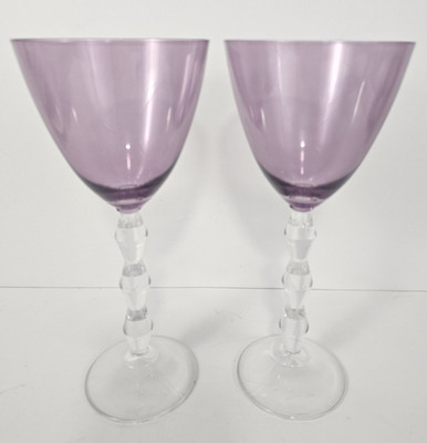 Carat Amethyst / Purple Wine Water Glasses by Lenox Lot 2 Discontinued 9'' Tall