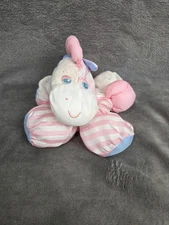 1991 Fisher Price PUFFALUMP Plush PONY Horse Zebra Pink Blue White Stripe Stars