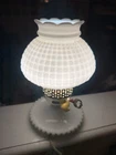 Vintage Hobnail Milk Glass Hurricane Accent Lamp Working 10”