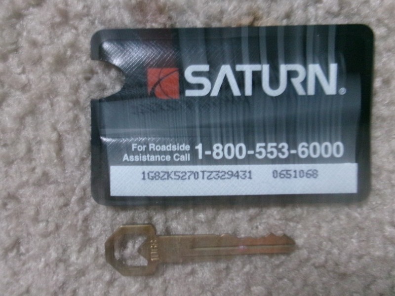 Vintage Saturn Emergency Card and Spare Key free shipping
