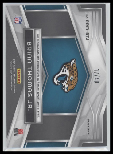Brian Thomas Jr. 2024 Panini Spectra #RRM-BTJ Rising Rookie Materials Astral/40 - Imagen 2 de 2