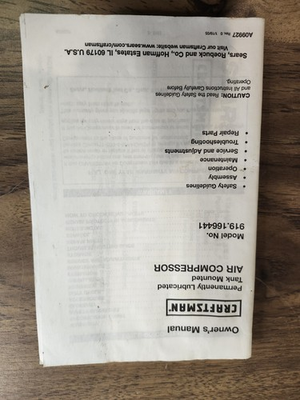 #ad Vtg Craftsman Air Compressor Manual $9.00