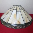 14" Dia Vintage TIFFANY-STYLE Arts & Craft Mission Stained Slag Glass Lamp Shade