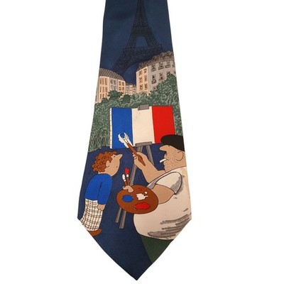 Y2K Tie Rack Silk Italy PARIS PAINTER Effeil Tower Art Conversation Piece Party