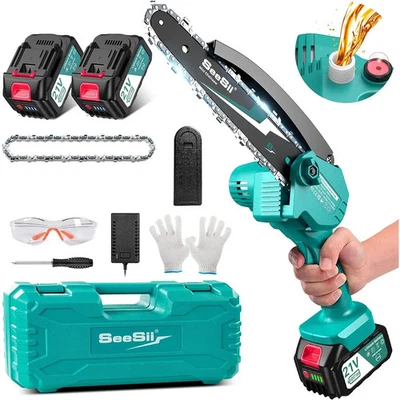 Seesii 8" Cordless Brushless Chainsaw 2×4.0Ah Batteries - Durable and Powerful