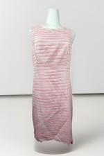 ELIZA J Sz 6 Boat Neck Fringe Accent Sheath Dress Pink /White Stripes Sleeveless
