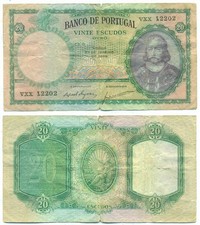 PORTUGAL NOTE 20 ESCUDOS 27.1.1959 P 153b