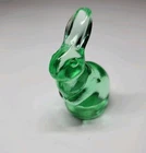Fenton Art Glass Green Bunny Rabbit Figurine 1905–2005 Sticker Signed #95