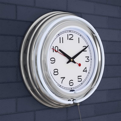 Trademark Gameroom (White Neon Wall Clock-14  Round, Double Light Ring, Dual ...