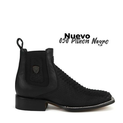 MENS PITHON NEGRO BOTA VAQUERA DE MEXICO WESTERN BOOTS RANCH ANKLE BOTIN SQUARE