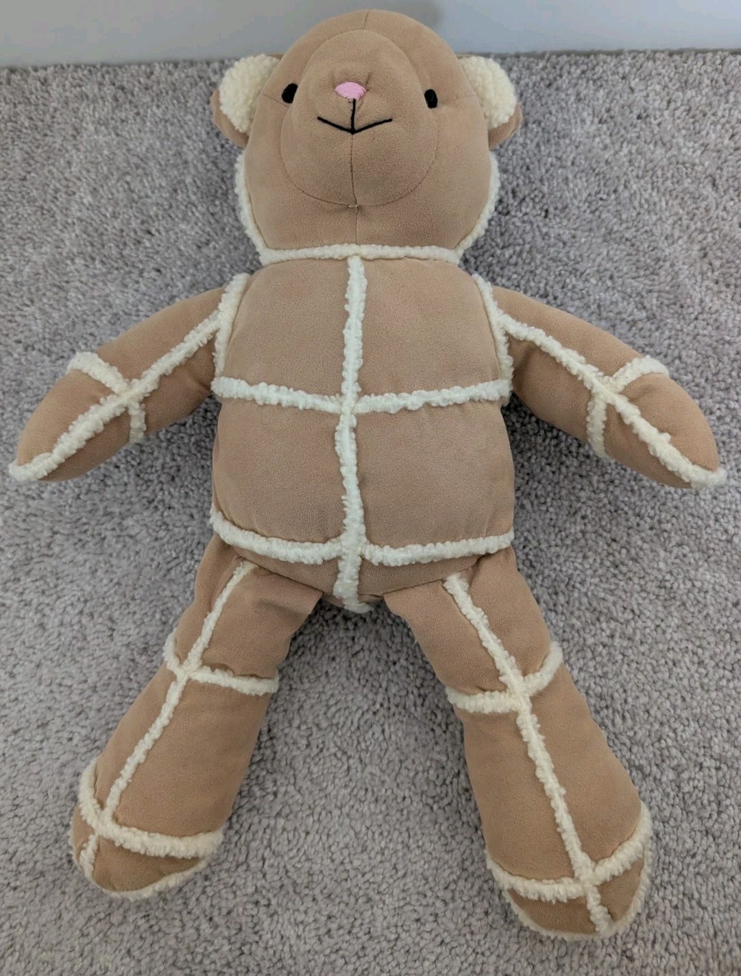 Pottery Barn Kids Patchwork Faux Suede Sherpa Fleece Teddy Bear Plush Doll