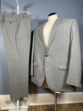 Chaps Mens Suit 48L W42/L32 Light Blue Melange Wool Blend