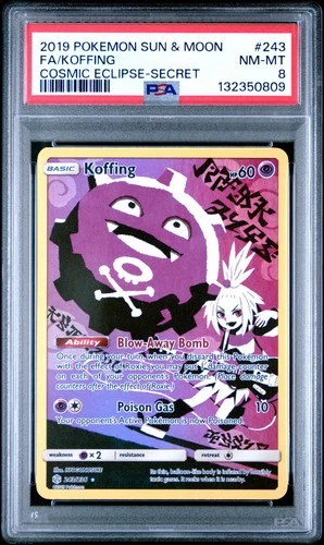 2019 POKEMON SUN & MOON COSMIC ECLIPSE SECRET #243 FULL ART/KOFFING PSA 8