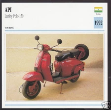 1992 API Lamby Polo 150 India Scooter Moped Bike Motorcycle Photo Spec Info Card