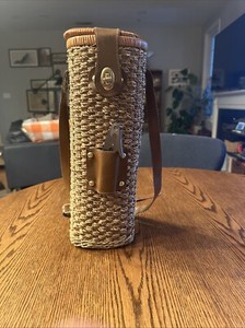 Vintage Basket Weave Wine Carrier Tote Shoulder Strap by Testarossa Vineyards