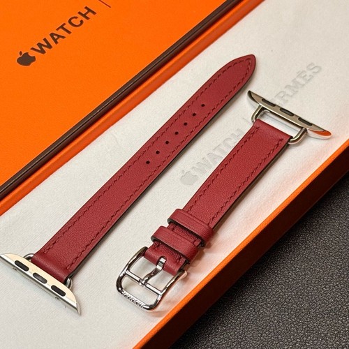 Apple Watch Hermès Vermillon Twill Jump Attelage Single Tour 42,41,40 mm boîte ouverte - Photo 3/9