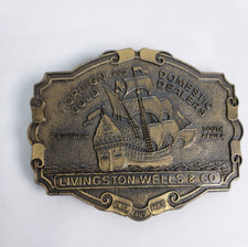 Livingston Wells Co Belt Buckle Foreign and Domestic Gold Dealers 3.75in Vintage