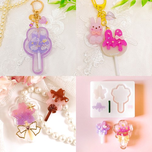 Resin Shaker Silicone Moulds Lolipop Bunny Cherry Blossoms Keychain Charm DIY - Imagen 11 de 12