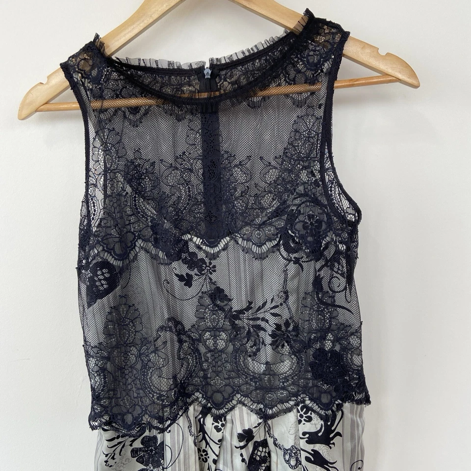 Moss And Spy 100% Silk MIDI Dress with Scalloped Lace Top Overlay Size 10 - image 2 of 4