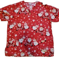 WS White Swan Fundamentally Santa Scrub Top Size Med