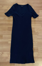 Banana Republic Women's Size Small Black Ribbed Deep V-Neck T Shirt Dress
